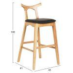 Σκαμπο Μπαρ Usopp HM9951.01 Rubberwood Σε Οακ-Μαυρο PU 43x41x100υεκ. - Image 2