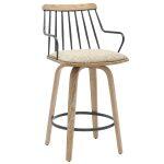 Σκαμπο Μπαρ Judi HM9985.01 White Wash Κ.π.-Μαυρο Μεταλλο-Μπεζ Υφασμα 48x52x92υεκ