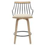 Σκαμπο Μπαρ Judi HM9985.01 White Wash Κ.π.-Μαυρο Μεταλλο-Μπεζ Υφασμα 48x52x92υεκ - Image 3
