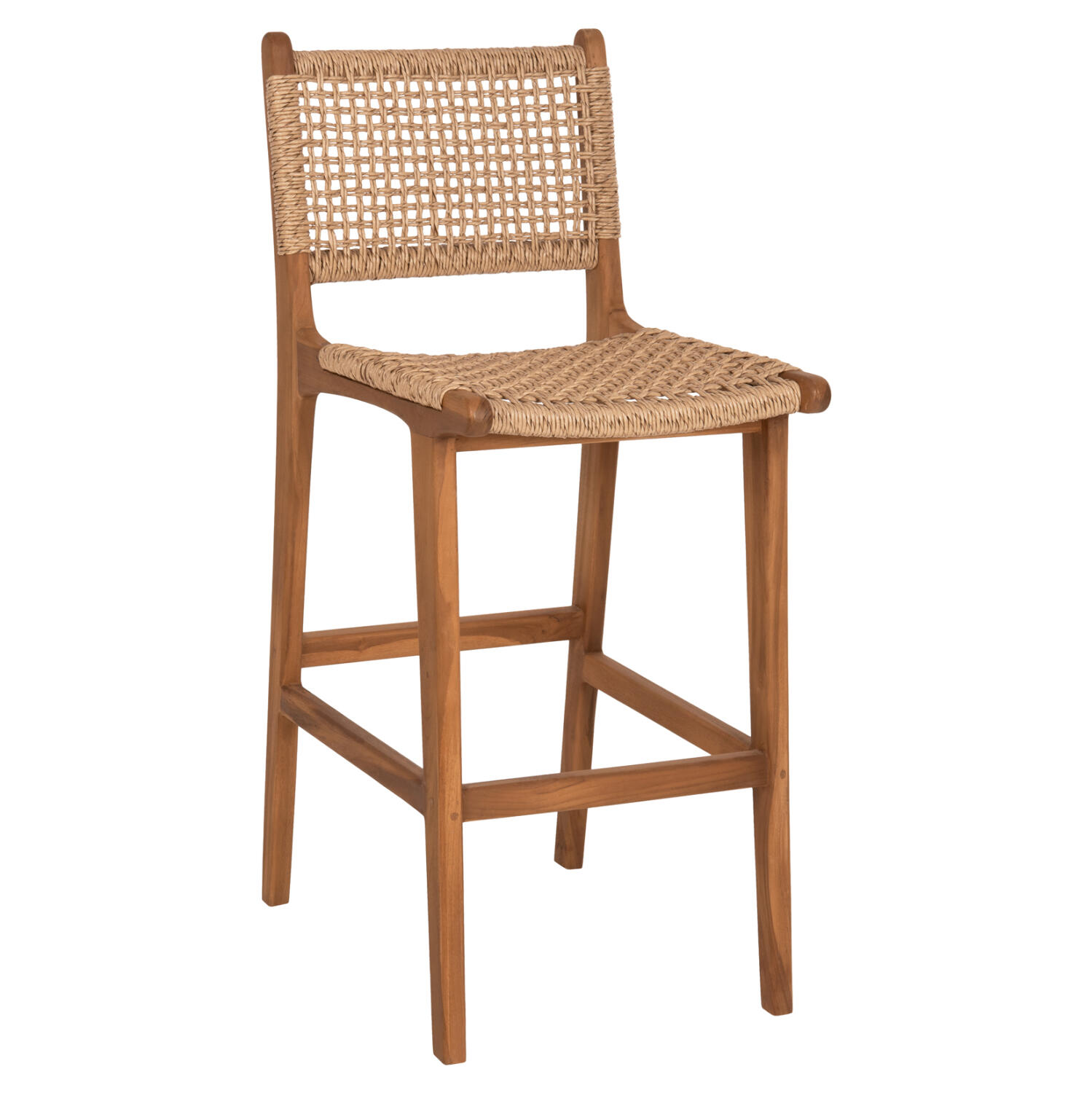 skampo-mpar-me-plati-fb99788-xylo-teak-s Σκαμπο Μπαρ Με Πλατη Nesha HM9788 Ξυλο Τεακ Σε Φυσικο-Σχοινι Μπεζ 45x57x110υεκ. - Image 1
