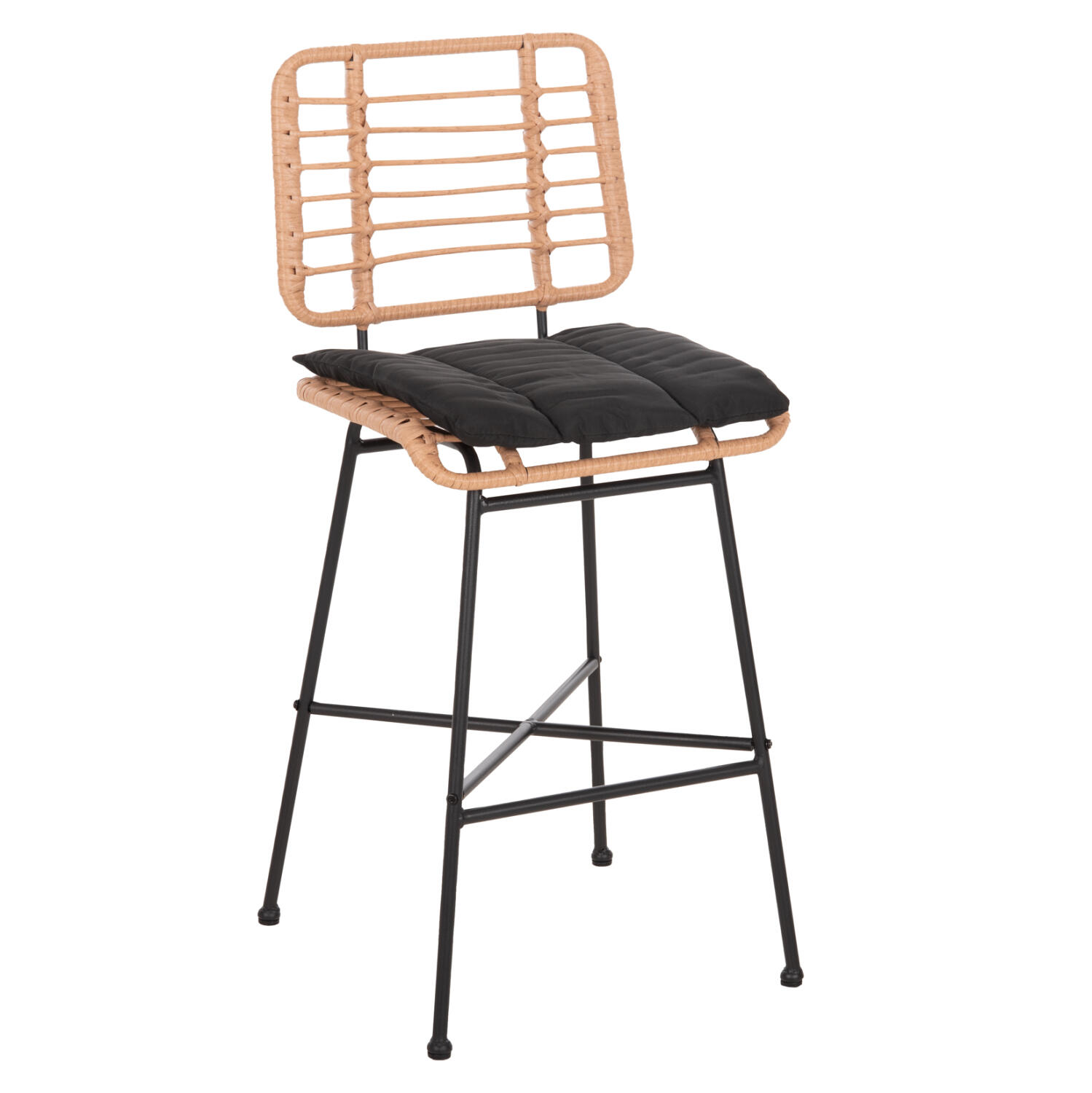 skampo-mpar-mesypsoys-fb9570911-metallom Σκαμπο Μπαρ Μες.υψους Allegra HM5709.11 Μεταλλο&Μαξιλαρι Μαυρο-Wicker Μπεζ 46x46x99υεκ - Image 1
