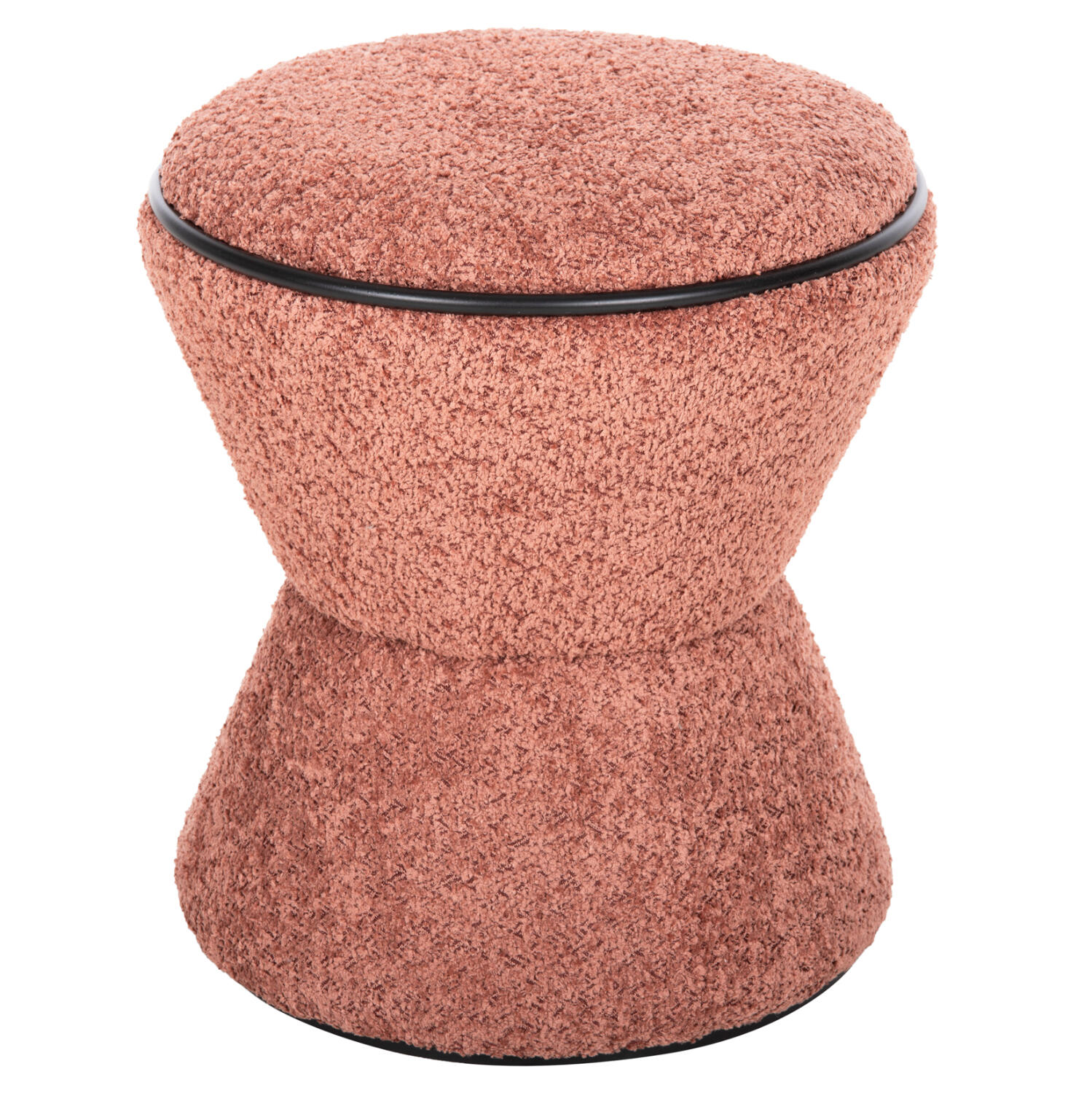 skampo-stroggylo-fb9960402-mpoykle-yfasm Σκαμπο Στρογγυλο Linner HM9604.02 Μπουκλε Υφασμα Ροζ-Μαυρη Λεπτομερεια φ38x44 Εκ. - Image 1