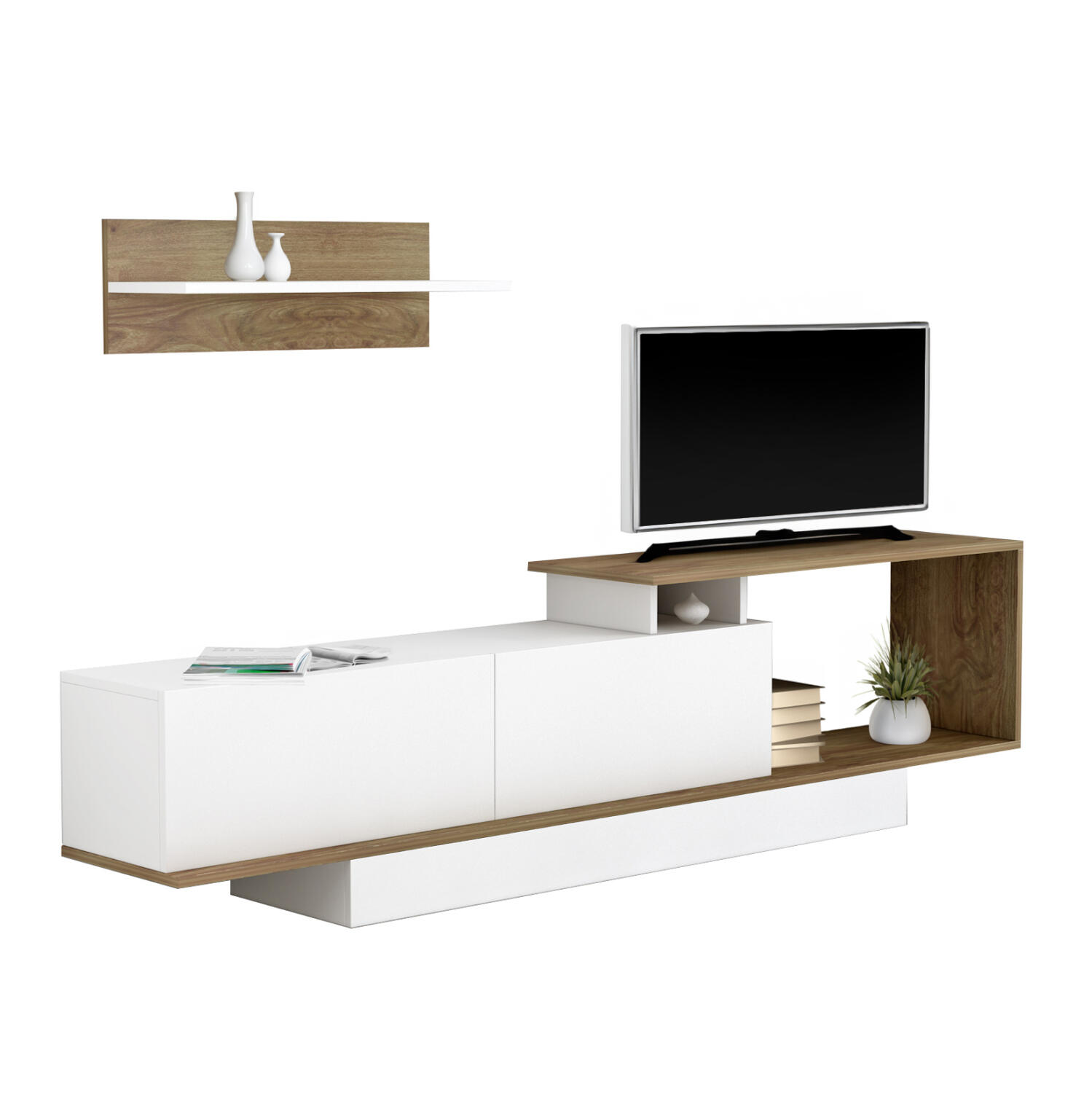 syntheto-tileorasis-fb9890411-melamini-s Συνθετο Τηλεορασης Garcelle HM8904.11 Μελαμινη Σε Φυσικο-Λευκο 180x29,6x45υεκ - Image 1