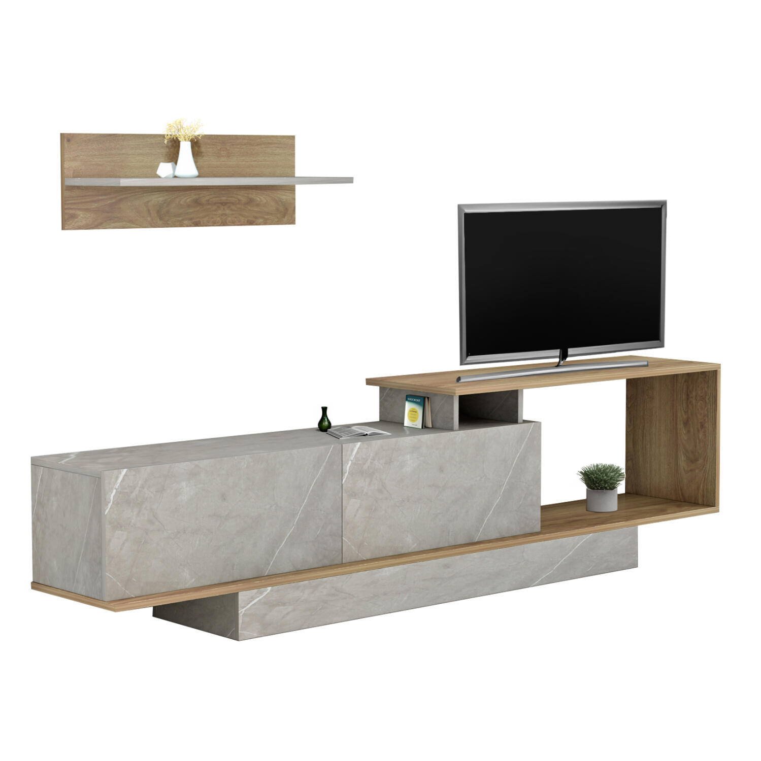 syntheto-tileorasis-fb9890414-melamini-f Συνθετο Τηλεορασης Garcelle HM8904.14 Μελαμινη Φυσικο-Stone Texture 180x29,6x45υεκ - Image 1