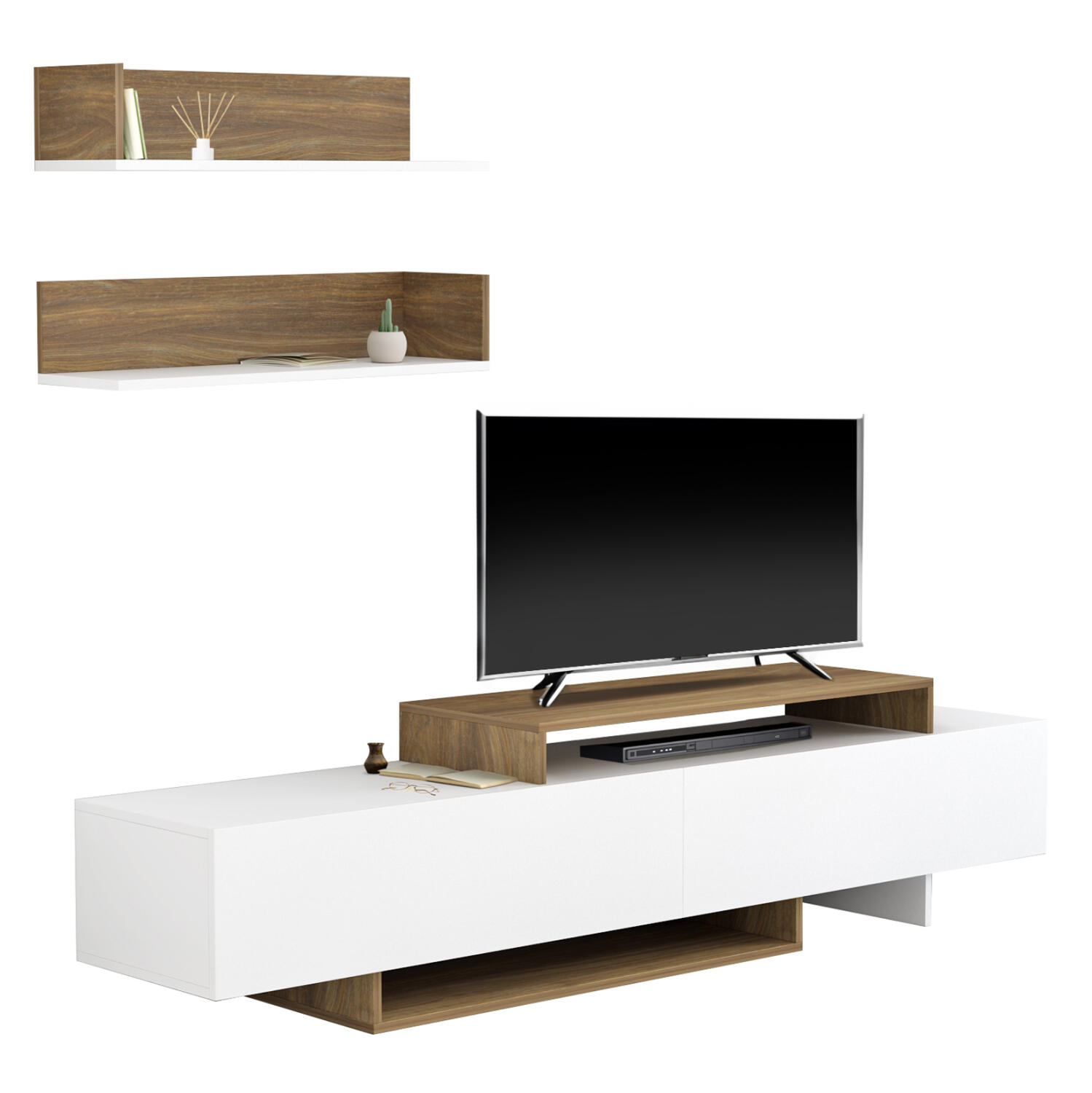 syntheto-tileorasis-fb9890912-melamini-s Συνθετο Τηλεορασης Eduardo HM8909.12 Μελαμινη Σε Λευκο-Φυσικο 180x29,5x45υεκ. - Image 1