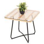 Τραπεζακι Gerry HM5717.11 Με Wicker Μπεζ-Μαυρο Μεταλ.σκελετο 50x50x47,5υεκ.
