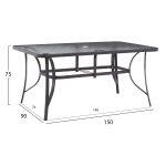 Τραπεζι Bruno 150x90χ75υεκ. Μεταλλικο Ορθογωνιο Γκρι Με Τρυπα Ομπρελας φ38 HM5145.11 - Image 9