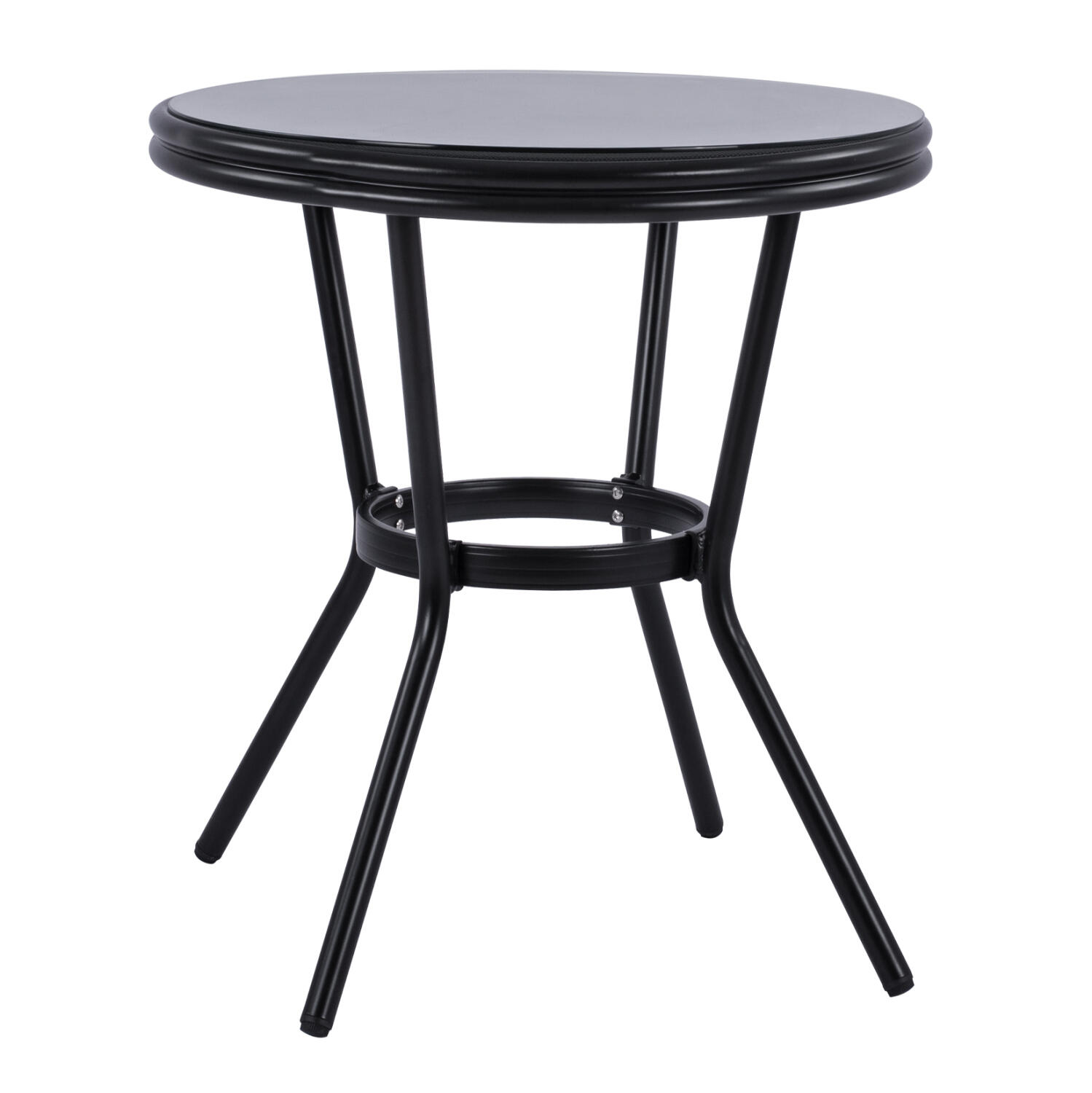 trapezi-aloyminioy-f70-bamboo-fb9553202- Τραπεζι Αλουμινιου Moses φ70 Bamboo Look HM5532.02 Μαυρο Με Γυαλι φ70x76 Εκ - Image 1