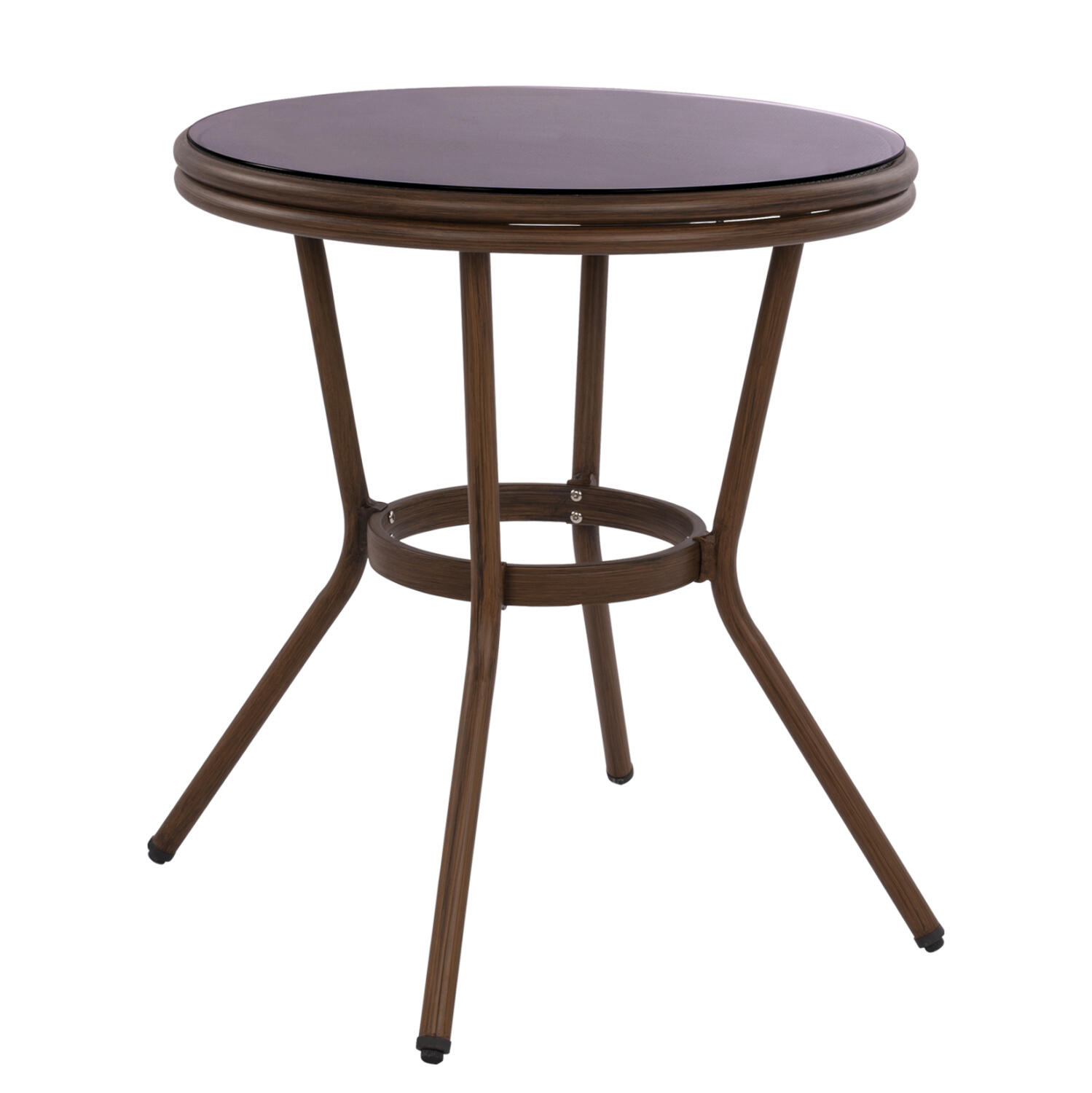 trapezi-aloyminioy-f70x76-ek-bamboo-fb95 Τραπεζι Αλουμινιου Moses φ70x76 Εκ. Bamboo Look HM5532.03 Καφε Με Γυαλι - Image 1