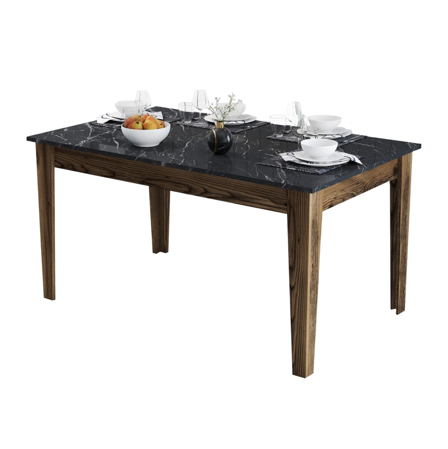 trapezi-fb9950705-melamini-karydi-mayro- Τραπεζι Standard HM9507.05 Μελαμινη Καρυδι-Μαυρο Μαρμαρο Με Αποθ.χωρο 145x88x75yεκ. - Image 1
