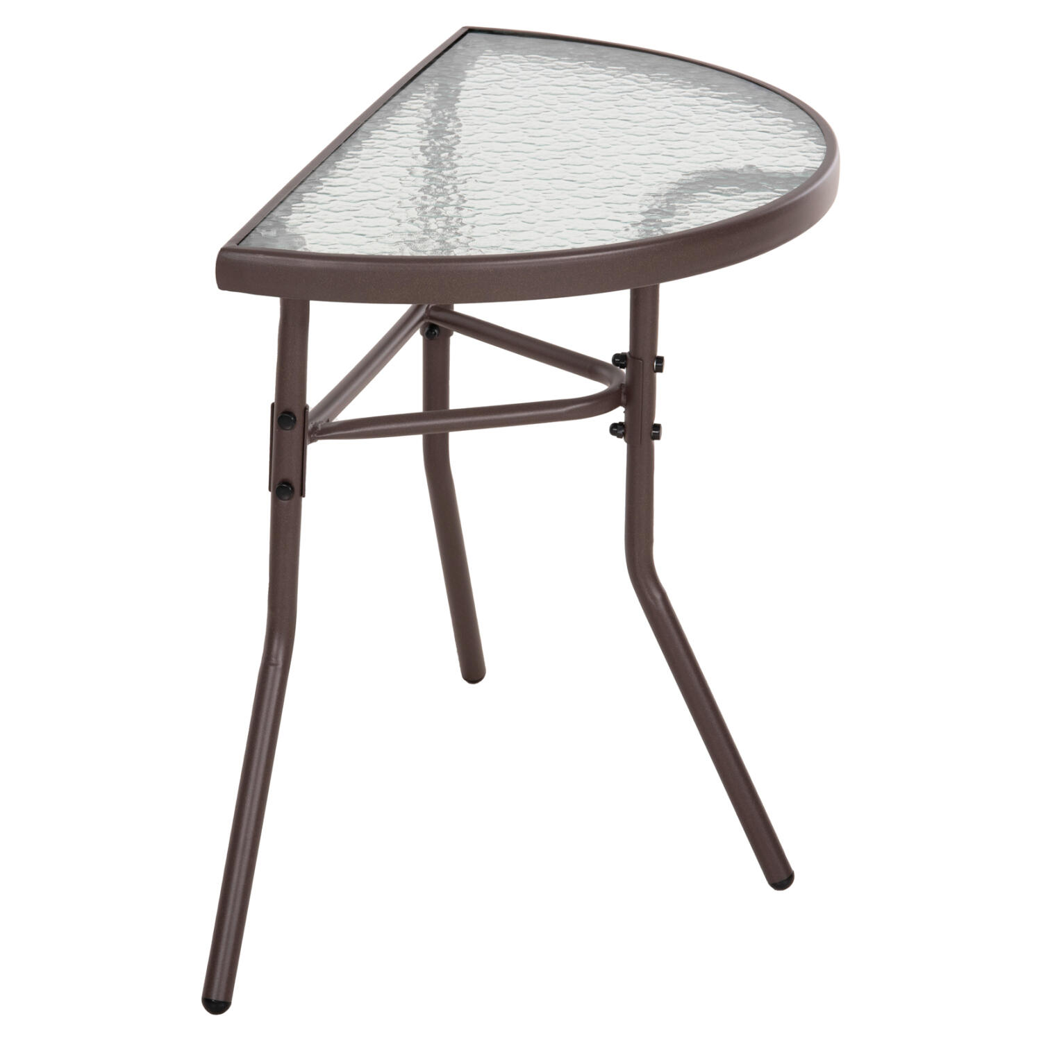trapezi-imikykliko-fb9596702-metalliko-k Τραπεζι Ημικυκλικο Lima HM5967.02 Μεταλλικο Καφε Με Γυαλινο Top 70x40x64,5υεκ. - Image 1