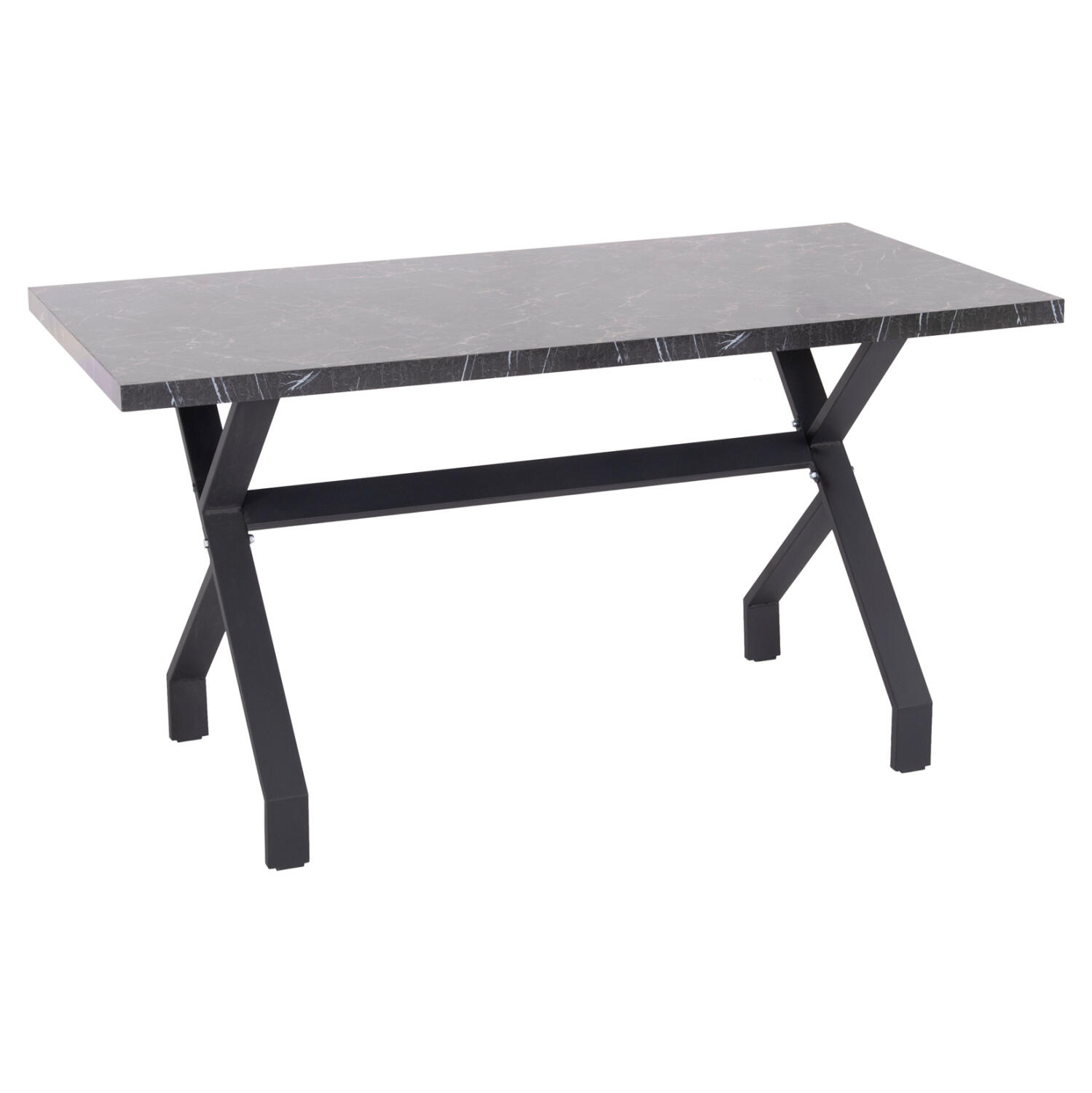 trapezi-koyzinas-fb91822102-melamini-may Τραπεζι Κουζινας Lana HM18221.02 Μελαμινη Μαυρο Μαρμαρο-Μαυρα Μεταλ.ποδια 140x70x72.5υεκ - Image 1