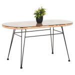Τραπεζι Οβαλ Χαμηλο Allegra HM5695.11 Μπεζ Wicker-Μαυρο Μεταλλο 100x45x51,5υεκ.