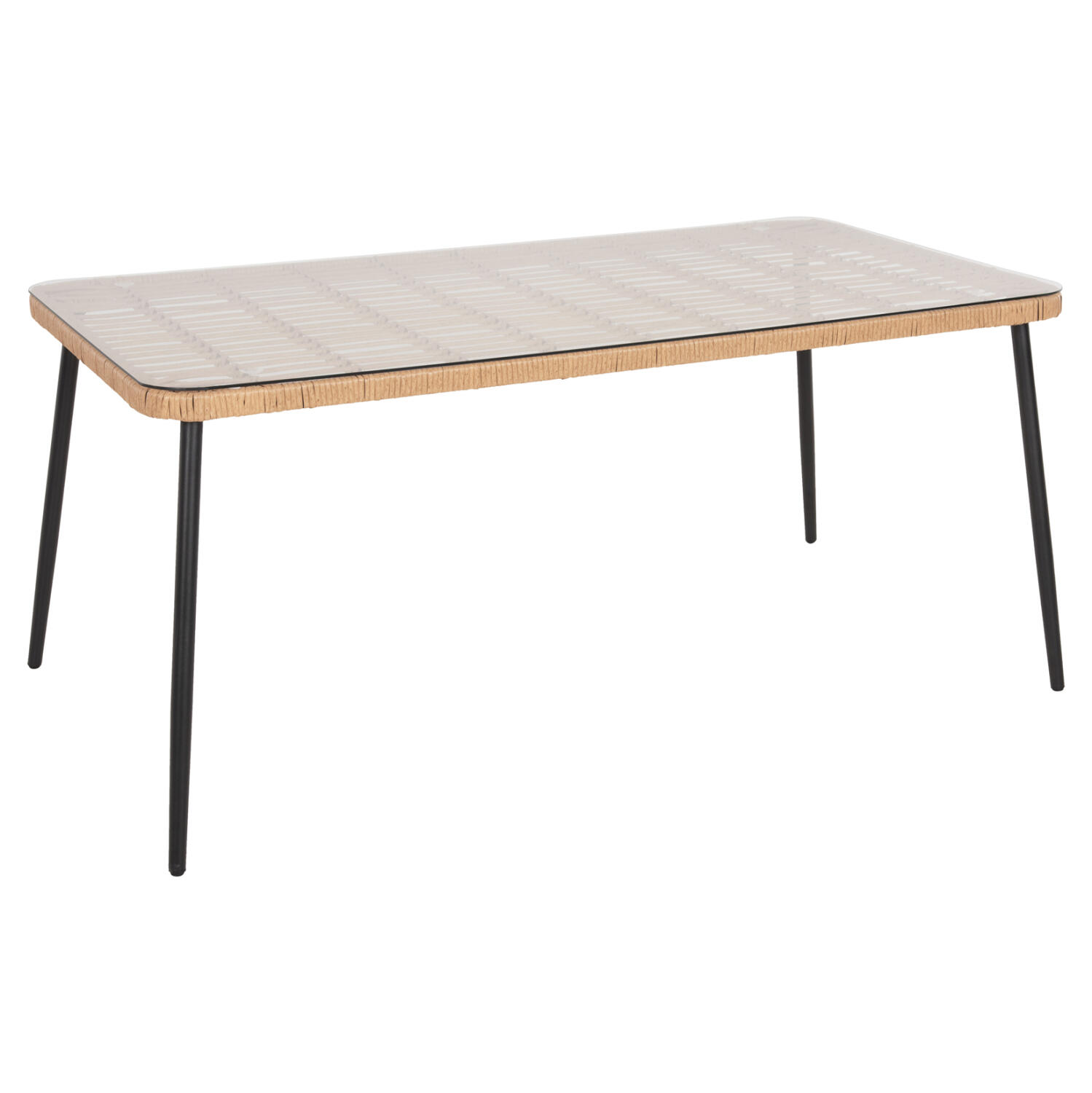 trapezi-orthogonio-fb9553811-metalmayro- Τραπεζι Ορθογωνιο Allegra HM5538.11 Μεταλ.μαυρο-P.e. Rattan Φυσικο 159,5x89,5x72υεκ. - Image 1