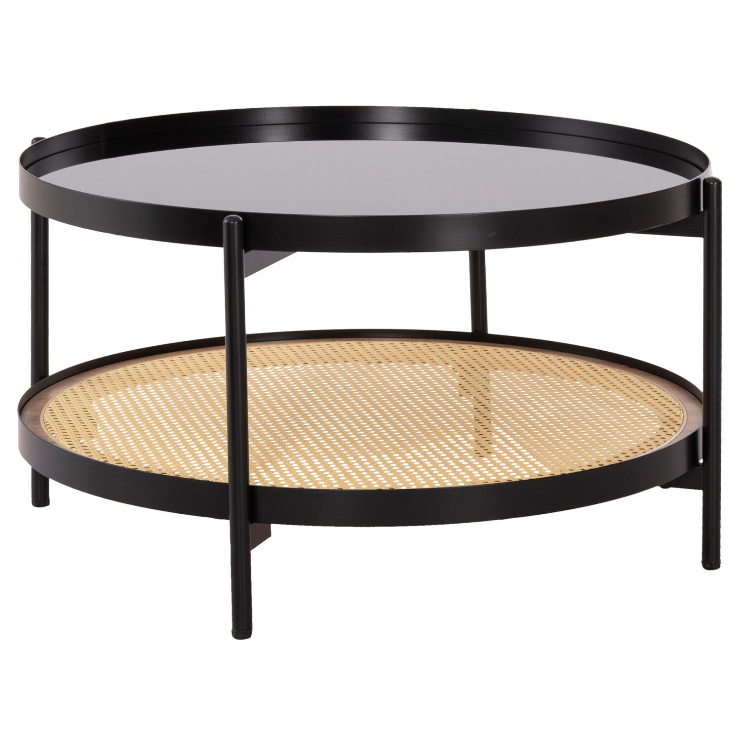 trapezi-salonioy-fb918030-gyali-top-meta Τραπεζι Σαλονιου Seitz HM18030 Γυαλι Top-Μεταλλο-Rattan Σε Φυσικο φ80x45υεκ. - Image 1