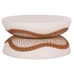Τραπεζι Σαλονιου Anna HM18157.02 Fiber Cement Λευκο-Φυσικο rattan--φ92x44.5υεκ - Image 4