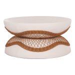 Τραπεζι Σαλονιου Anna HM18157.02 Fiber Cement Λευκο-Φυσικο rattan--φ92x44.5υεκ - Image 5