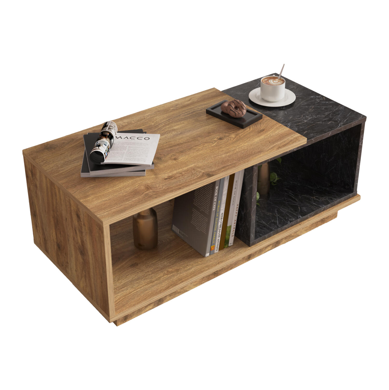 trapezi-salonioy-fb91818102-melamini-se- Τραπεζι Σαλονιου Teles HM18181.02 Μελαμινη Σε Φυσικο & Μαυρο Μαρμαρο 100x45x42υεκ. - Image 1