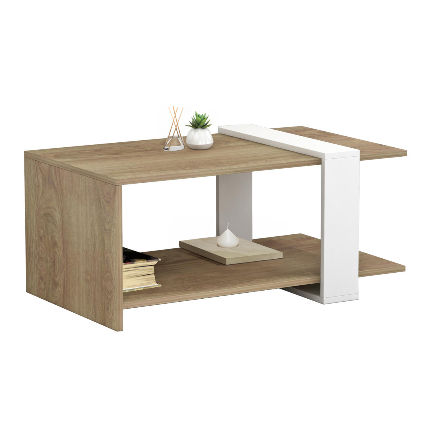 trapezi-salonioy-fb9895011-melamini-se-f Τραπεζι Σαλονιου Wilma HM8950.11 Μελαμινη Σε Φυσικο-Λευκο 80χ50χ35υ Εκ. - Image 1