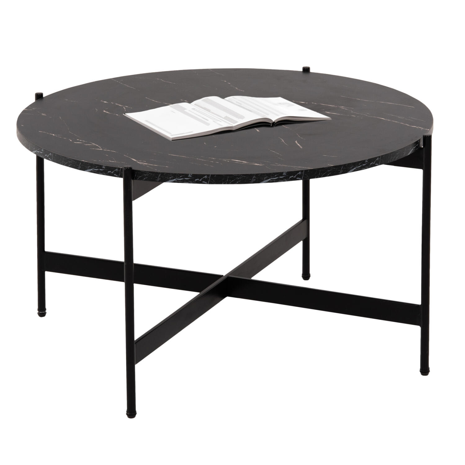 trapezi-salonioy-fb9958801-mdf-mayro-mar Τραπεζι Σαλονιου HM9588.01 MDF Μαυρο Μαρμαρο-Μαυρη Μεταλλικη Βαση φ80x45υεκ. - Image 1