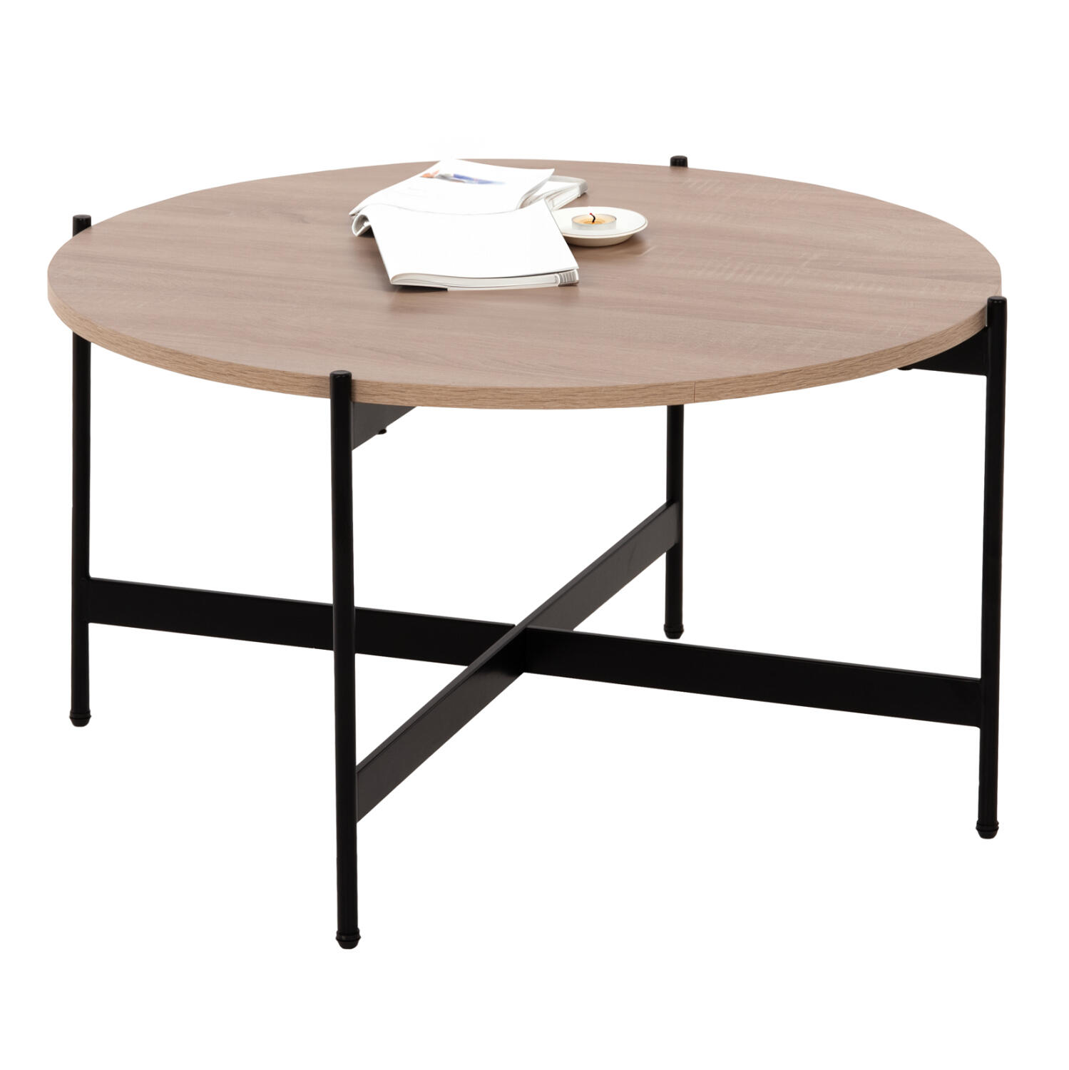 trapezi-salonioy-fb9958803-mdf-sonama-ma Τραπεζι Σαλονιου HM9588.03 MDF Σοναμα-Μαυρη Μεταλλικη Βαση φ80x45υεκ. - Image 1