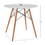 Τραπεζι Minimal Στρογγυλο HM0059.01 MDF Σε Λευκο-Ποδια Οξιας Φυσικο φ80χ72υεκ. - Image 2