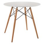 Τραπεζι Minimal Στρογγυλο HM0059.01 MDF Σε Λευκο-Ποδια Οξιας Φυσικο φ80χ72υεκ.