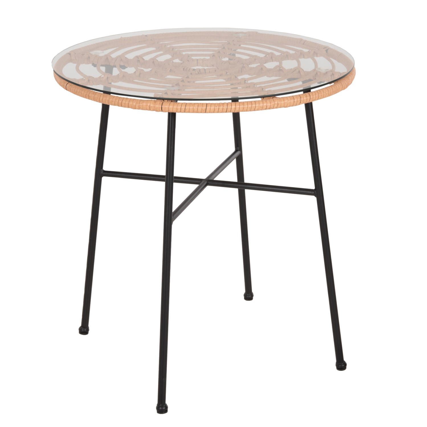 trapezi-stroggylo-fb9553511-metalliko-ma Τραπεζι Στρογγυλο Allegra HM5535.11 Μεταλλικο Μαυρο-P.e. Rattan Σε Φυσικο φ70x74υεκ - Image 1