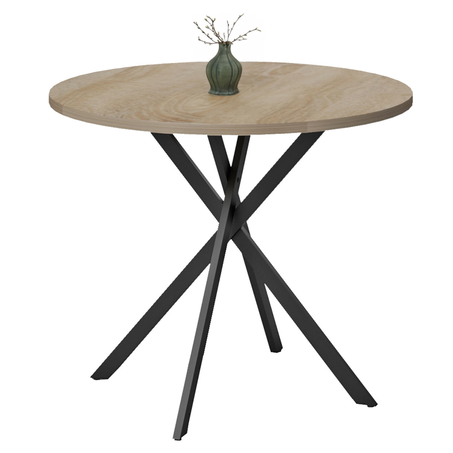 trapezi-trapezarias-fb91838601-melamini- Τραπεζι Τραπεζαριας Ariza HM18386.01 Μελαμινη Sonama-Μαυρα Μεταλ.ποδια φ90x75υεκ - Image 1