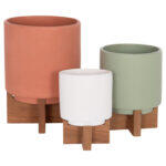 Σετ 3 Γλαστρες Με Teak Βασεις Tanti HM4685 Fiber Cement Σε 3 Χρωματα
